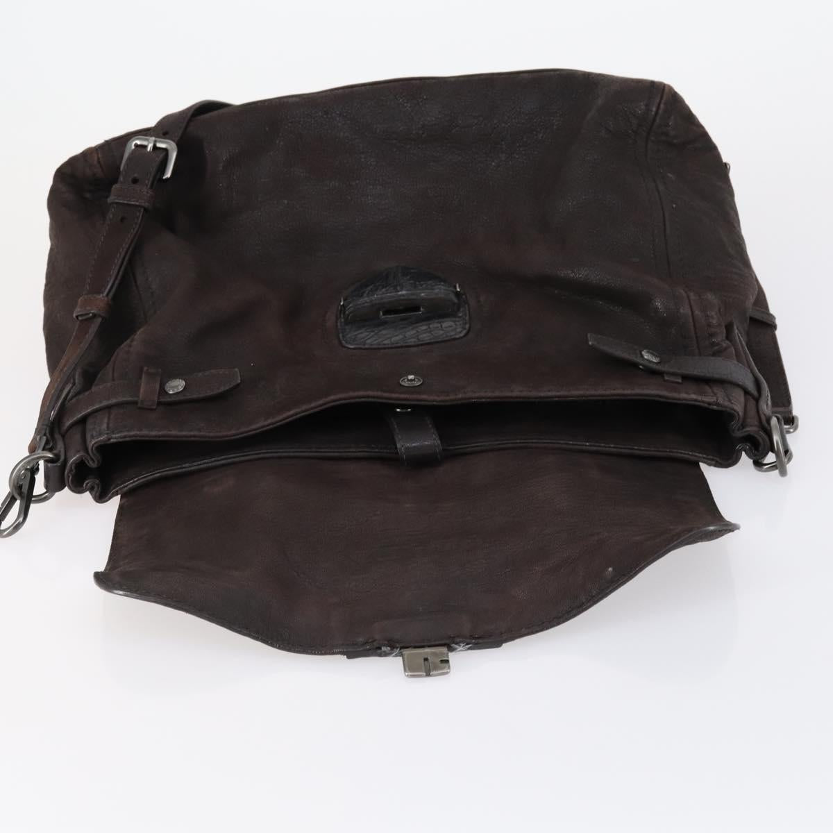 PRADA Hand Bag Leather 2way Brown Silver Auth 153083