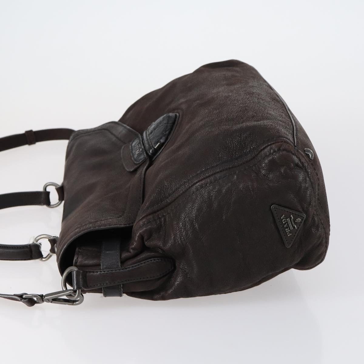 PRADA Hand Bag Leather 2way Brown Silver Auth 153083