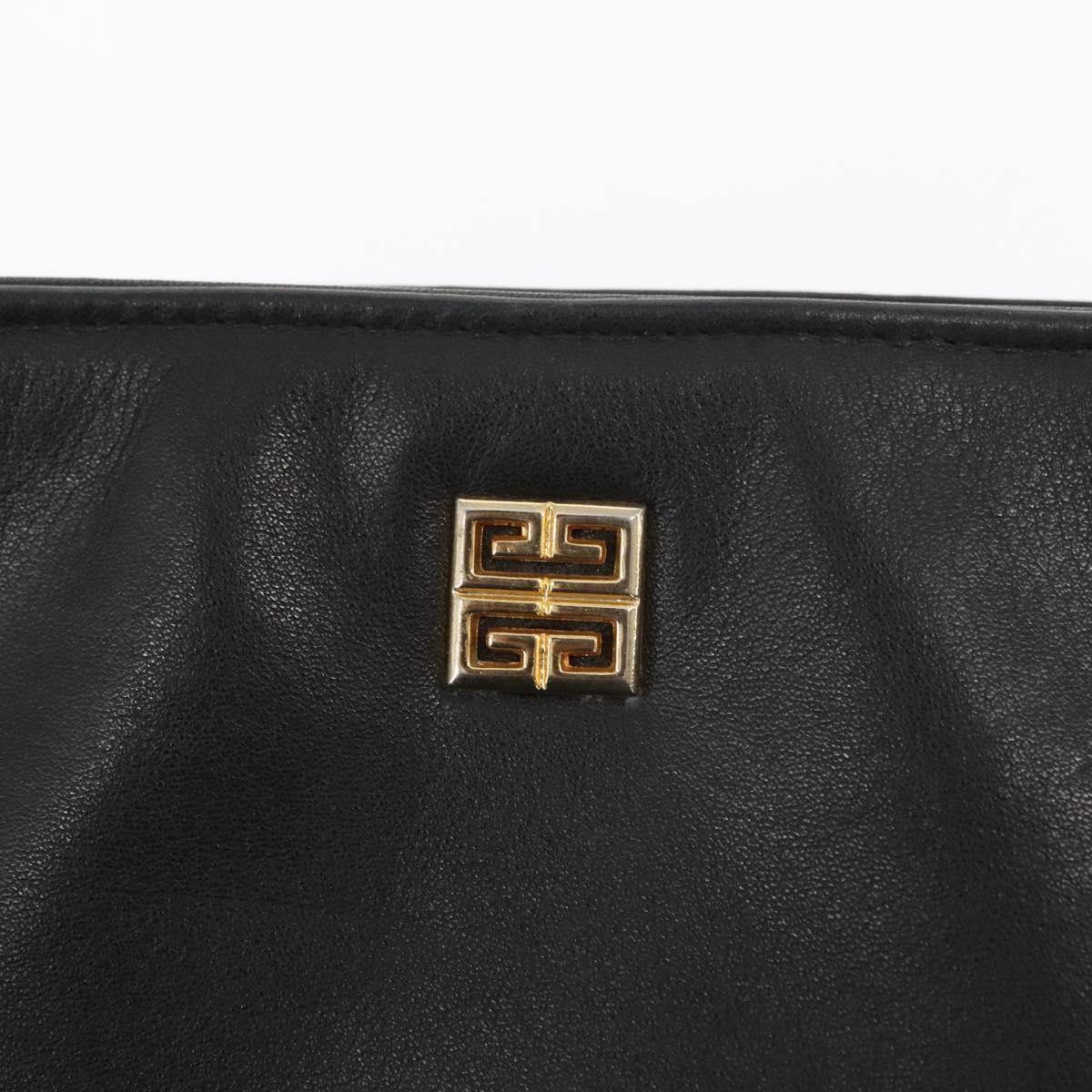 GIVENCHY Chain Shoulder Bag Leather Black Gold Auth 153095