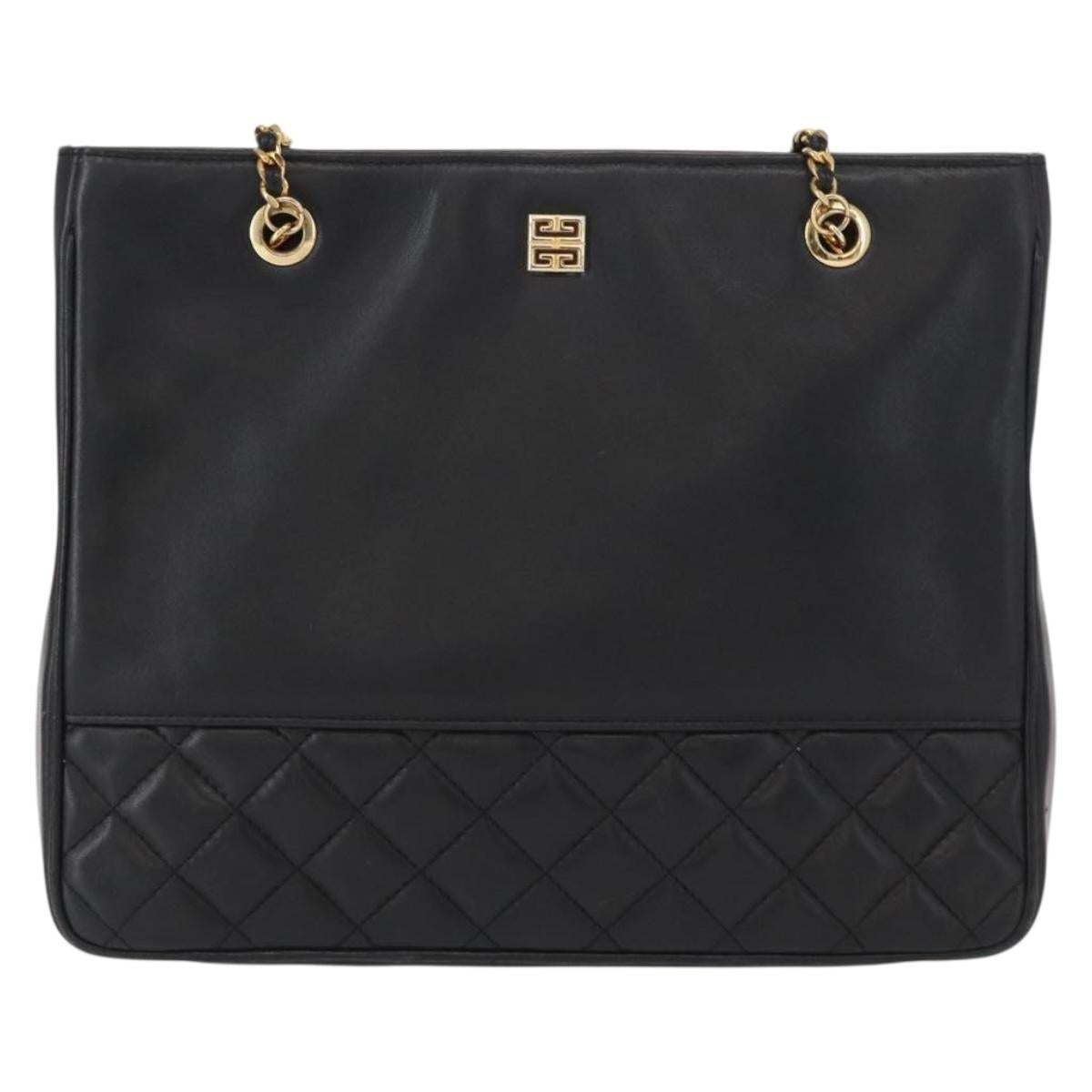 GIVENCHY Chain Shoulder Bag Leather Black Gold Auth 153095