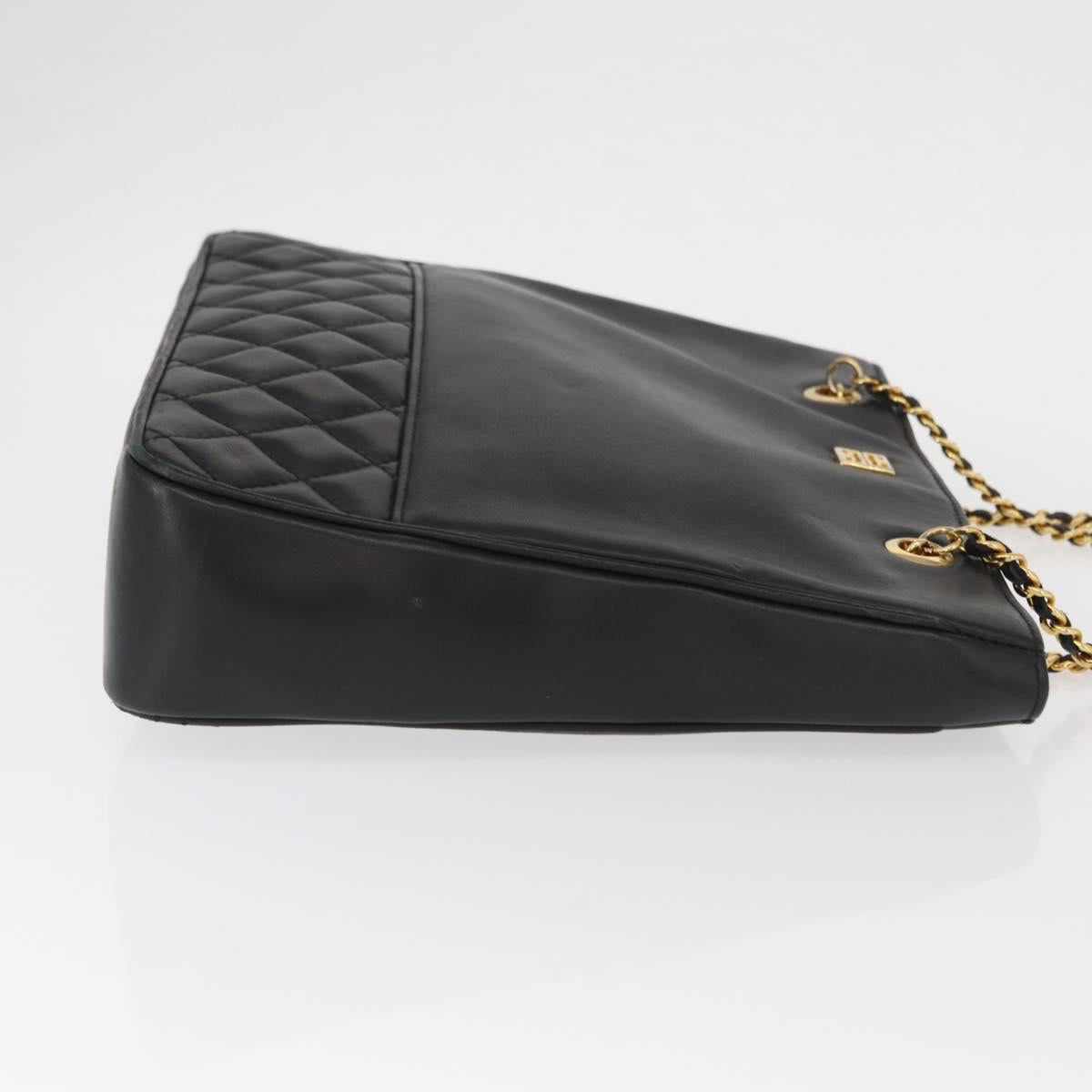 GIVENCHY Chain Shoulder Bag Leather Black Gold Auth 153095