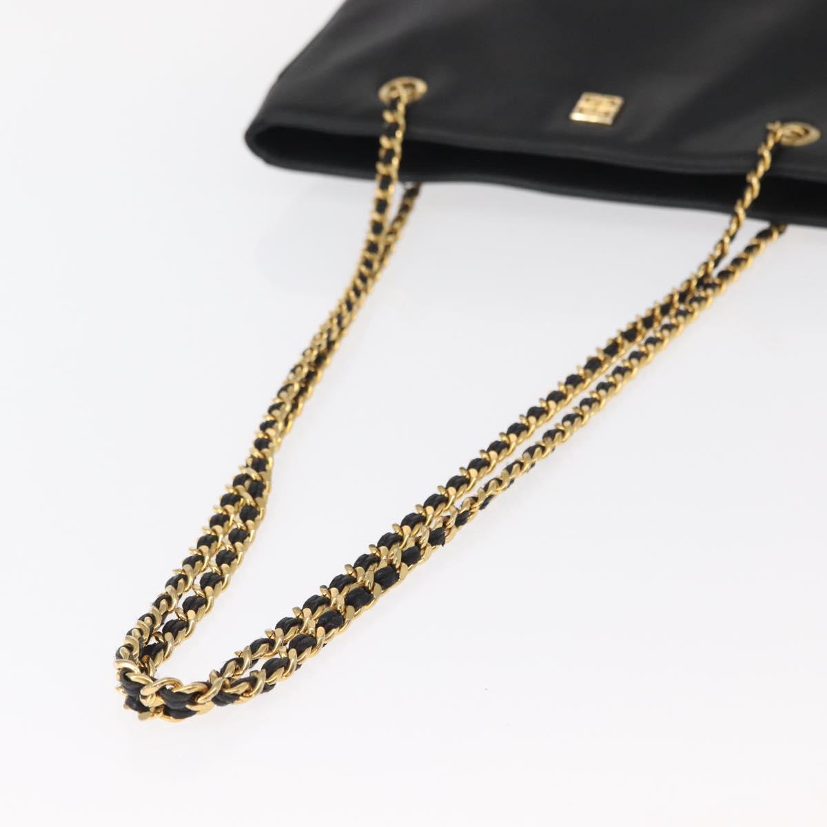 GIVENCHY Chain Shoulder Bag Leather Black Gold Auth 153095