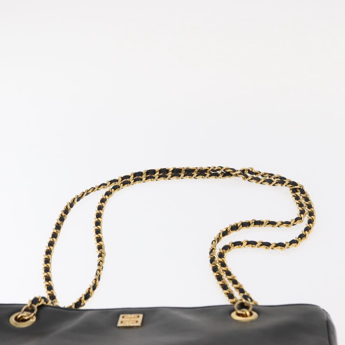 GIVENCHY Chain Shoulder Bag Leather Black Gold Auth 153095