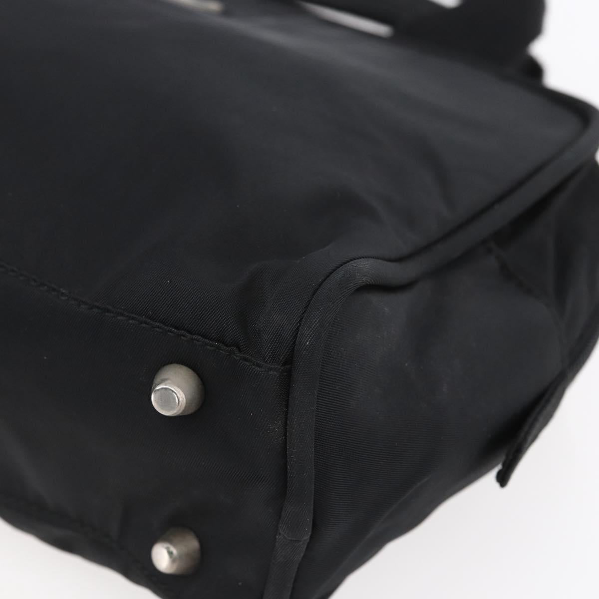 PRADA Hand Bag Nylon Black Silver Auth 153096