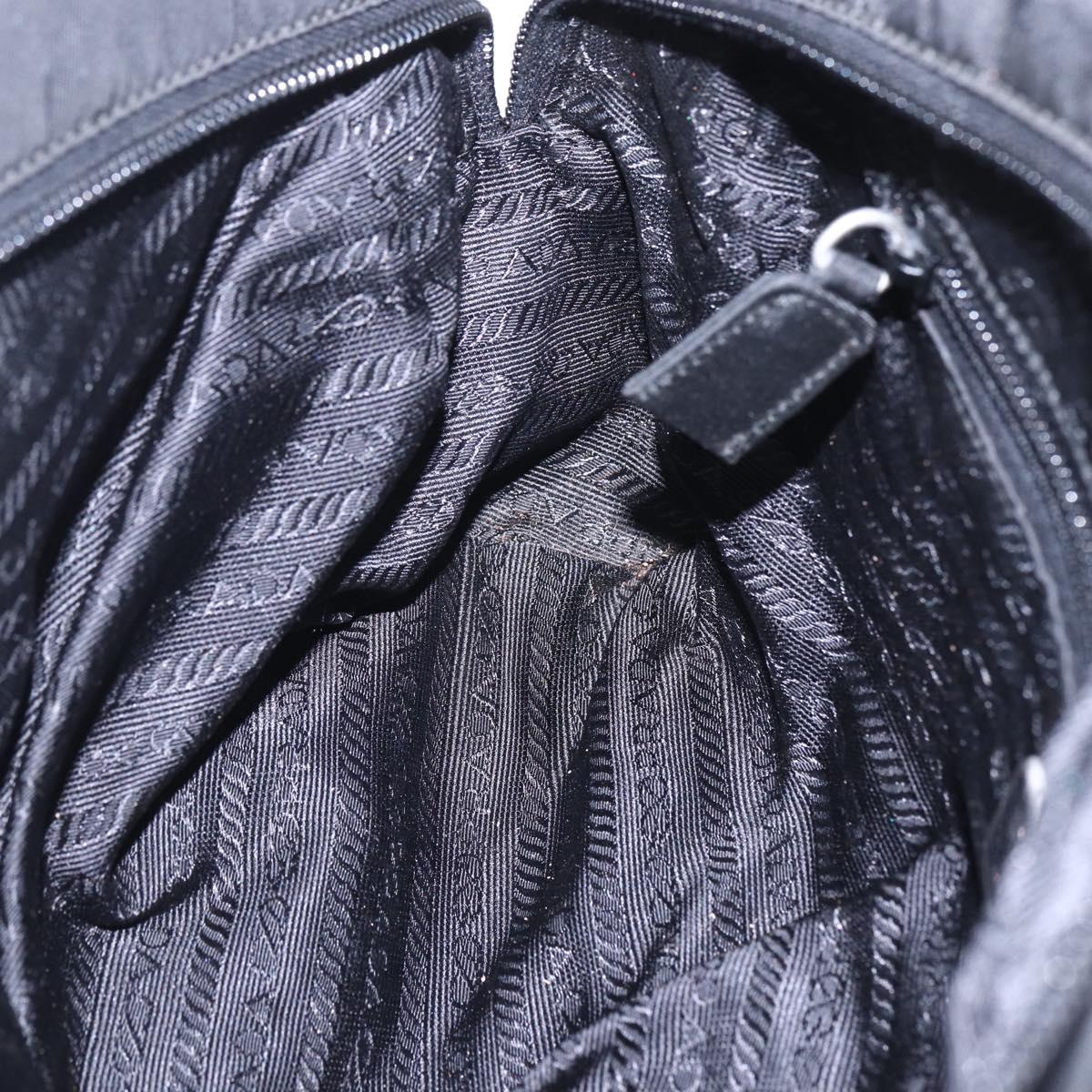 PRADA Hand Bag Nylon Black Silver Auth 153096