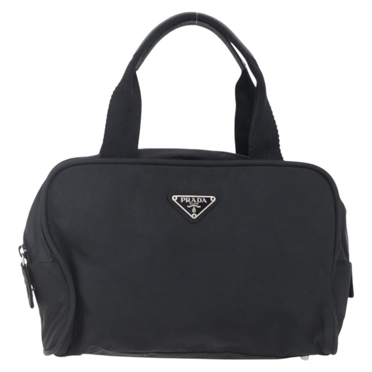 PRADA Hand Bag Nylon Black Silver Auth 153096