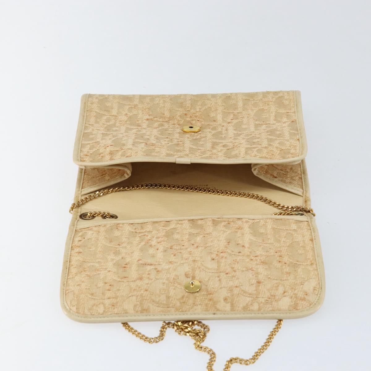 Christian Dior Trotter Canvas Chain Shoulder Bag Beige Gold Auth 153098