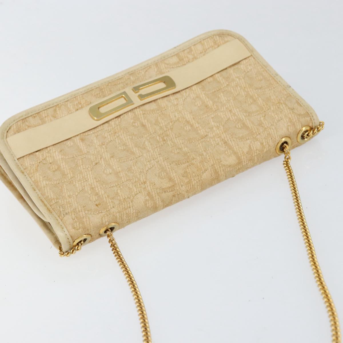 Christian Dior Trotter Canvas Chain Shoulder Bag Beige Gold Auth 153098