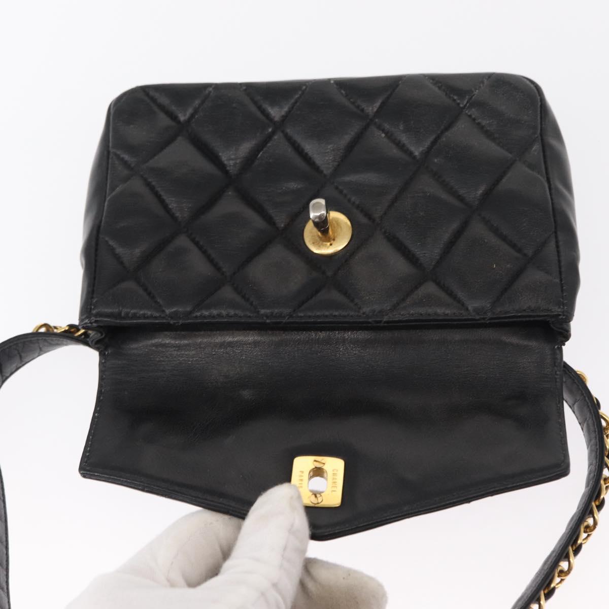 CHANEL COCO Mark Matelasse Waist bag Leather Black Gold CC Auth 153101