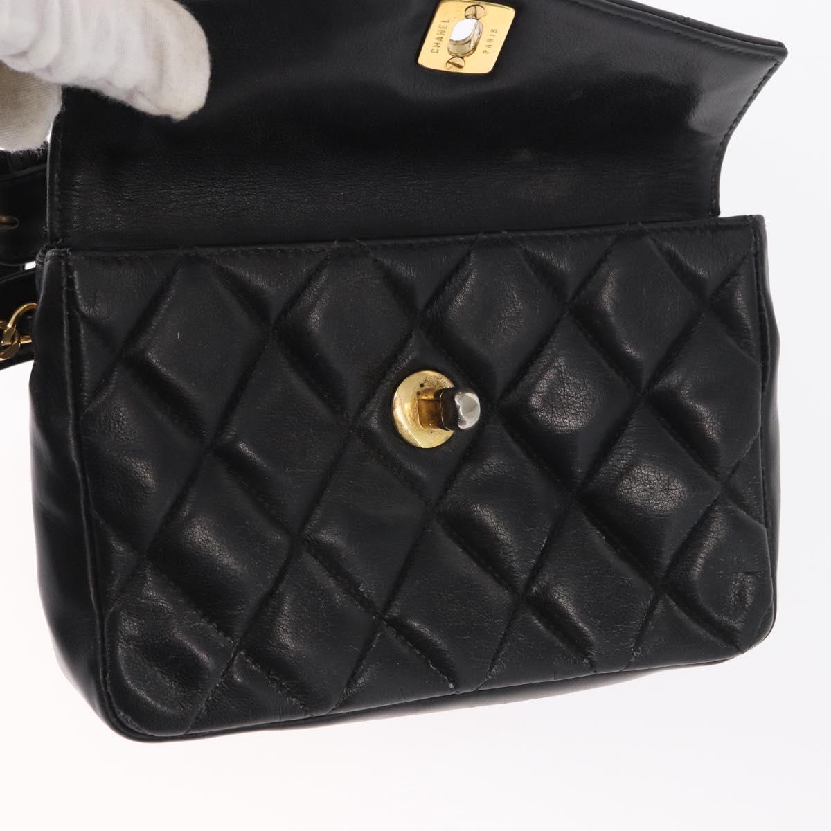 CHANEL COCO Mark Matelasse Waist bag Leather Black Gold CC Auth 153101