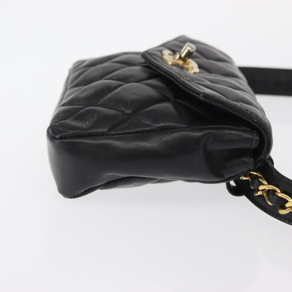 CHANEL COCO Mark Matelasse Waist bag Leather Black Gold CC Auth 153101