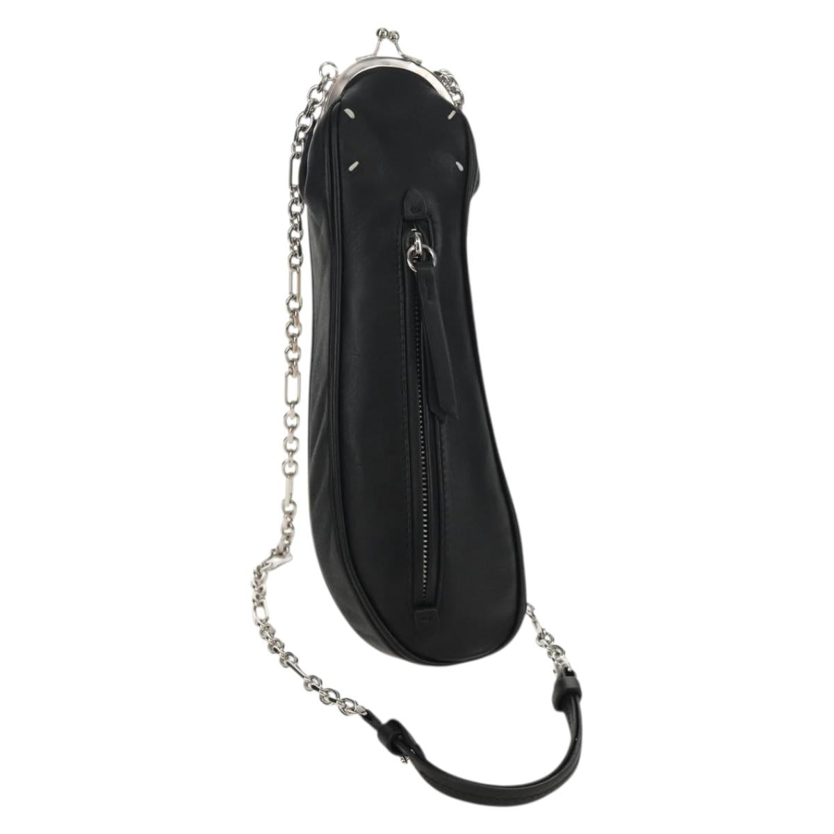 Maison Margiela Chain Tabi Style Shoulder Bag Leather Black Silver Auth 153102M
