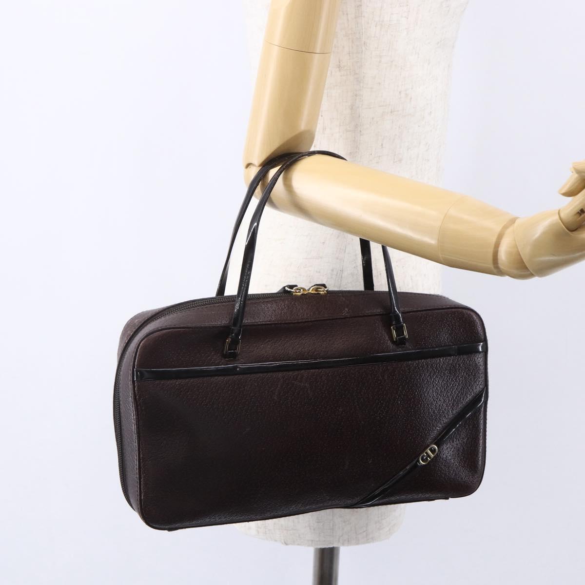Christian Dior Hand Bag Leather Brown Gold Auth 153104