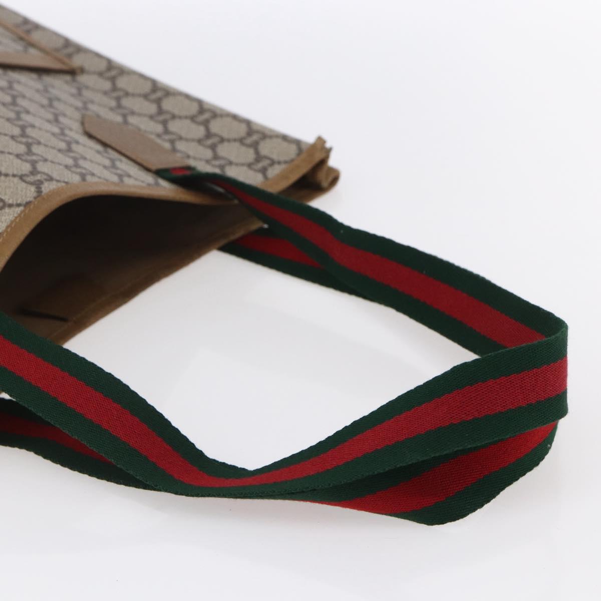 GUCCI GG Plus Supreme Web Sherry Line Tote Bag PVC Beige Red Auth 153107