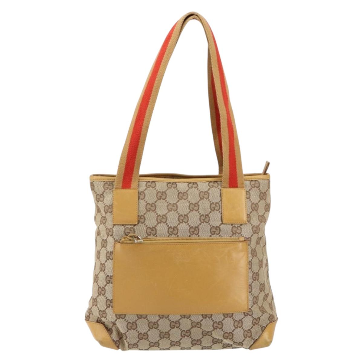GUCCI GG Canvas Sherry Line Tote Bag Beige Silver 019 0402 3754 Auth 153109