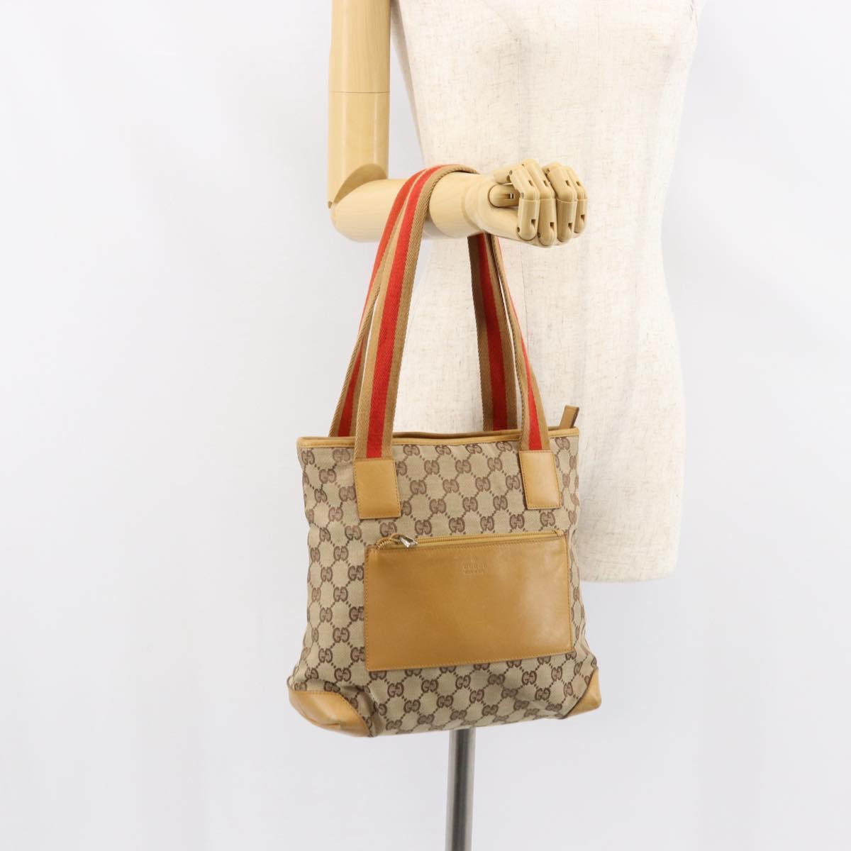 GUCCI GG Canvas Sherry Line Tote Bag Beige Silver 019 0402 3754 Auth 153109