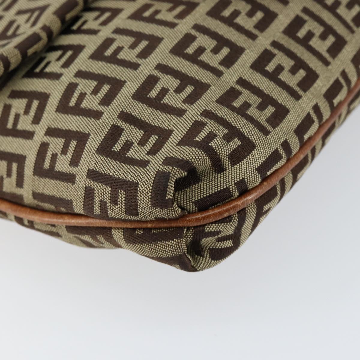 FENDI Zucchino Canvas Shoulder Bag Beige Gold Auth 153110