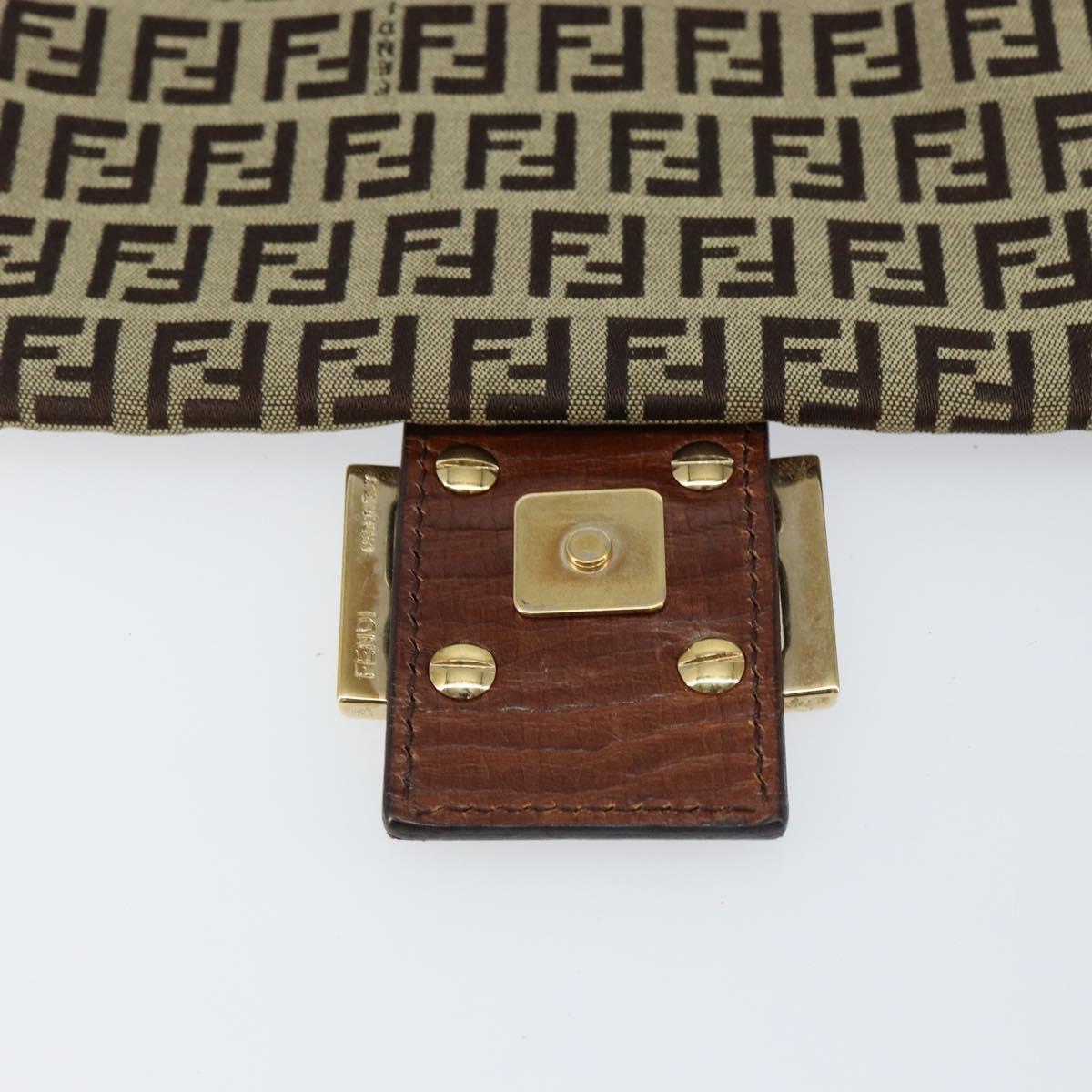 FENDI Zucchino Canvas Shoulder Bag Beige Gold Auth 153110