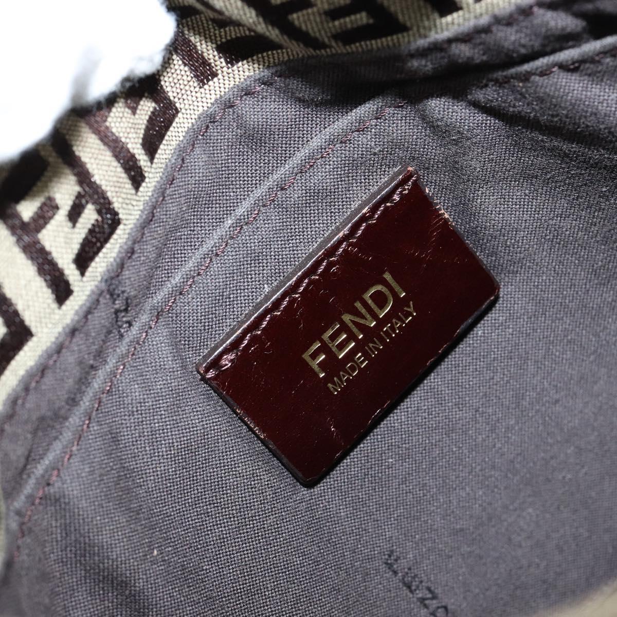 FENDI Zucchino Canvas Shoulder Bag Beige Gold Auth 153110
