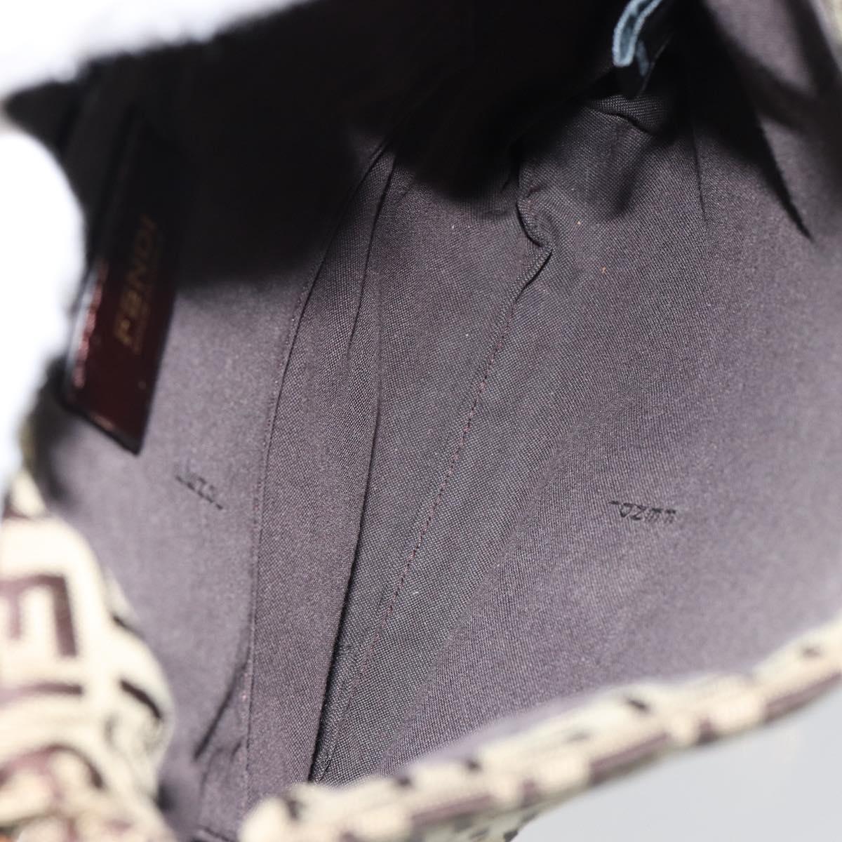 FENDI Zucchino Canvas Shoulder Bag Beige Gold Auth 153110