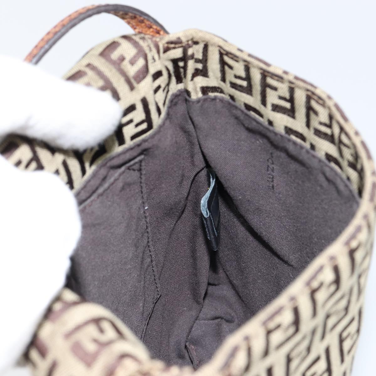 FENDI Zucchino Canvas Shoulder Bag Beige Gold Auth 153110