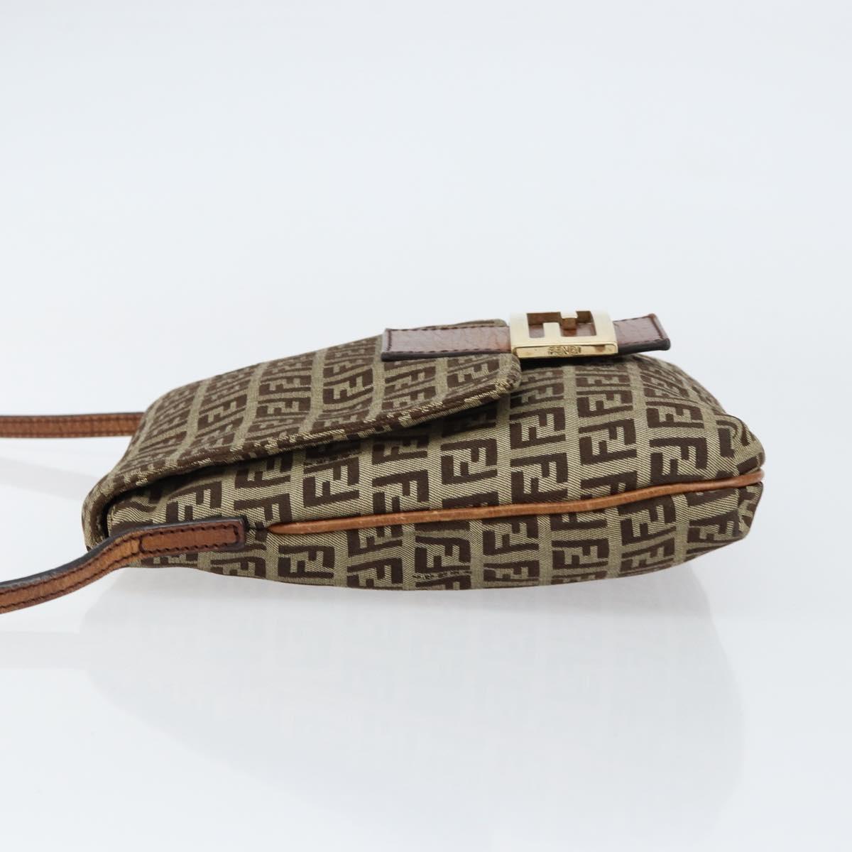 FENDI Zucchino Canvas Shoulder Bag Beige Gold Auth 153110