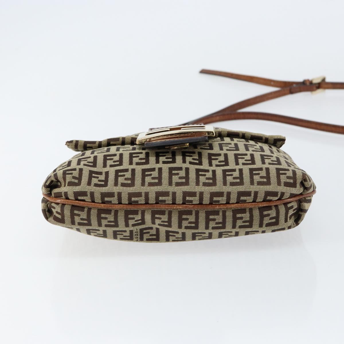 FENDI Zucchino Canvas Shoulder Bag Beige Gold Auth 153110