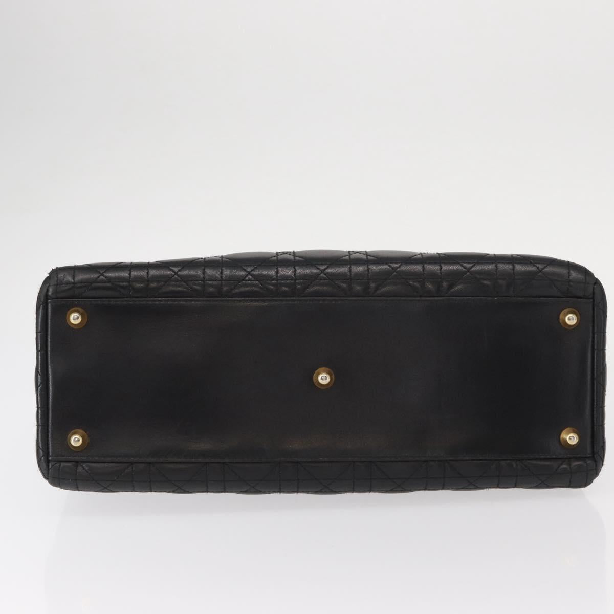 Christian Dior Canage Lady Dior Hand Bag Lamb Skin Black Gold Auth 153111