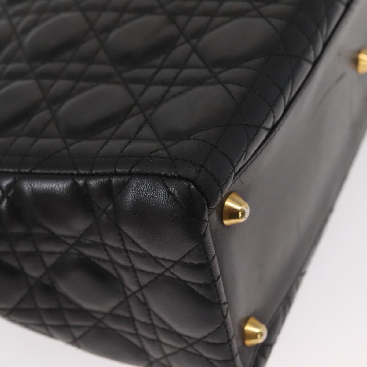 Christian Dior Canage Lady Dior Hand Bag Lamb Skin Black Gold Auth 153111