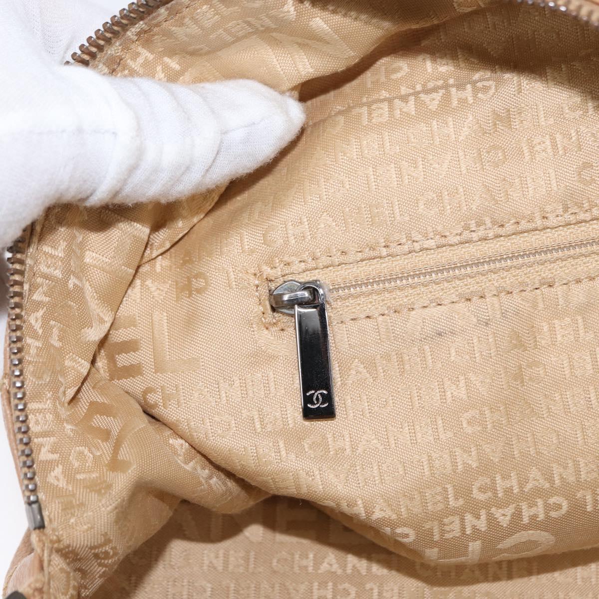 CHANEL Choco Bar Shoulder Bag Caviar Skin Beige Silver CC Auth 153112