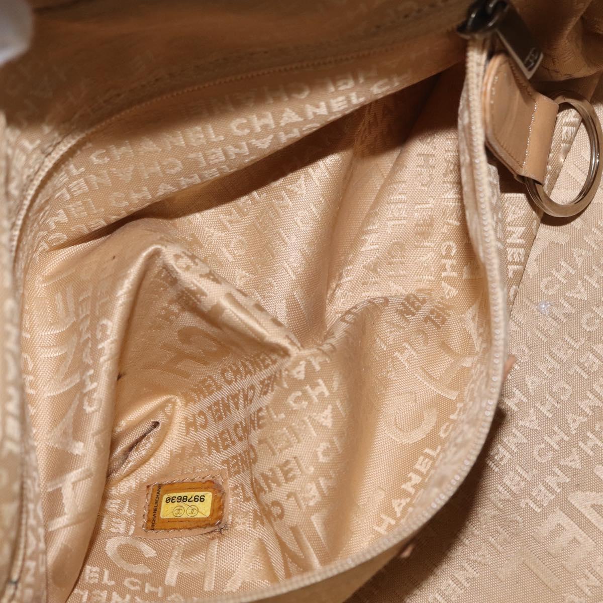 CHANEL Choco Bar Shoulder Bag Caviar Skin Beige Silver CC Auth 153112