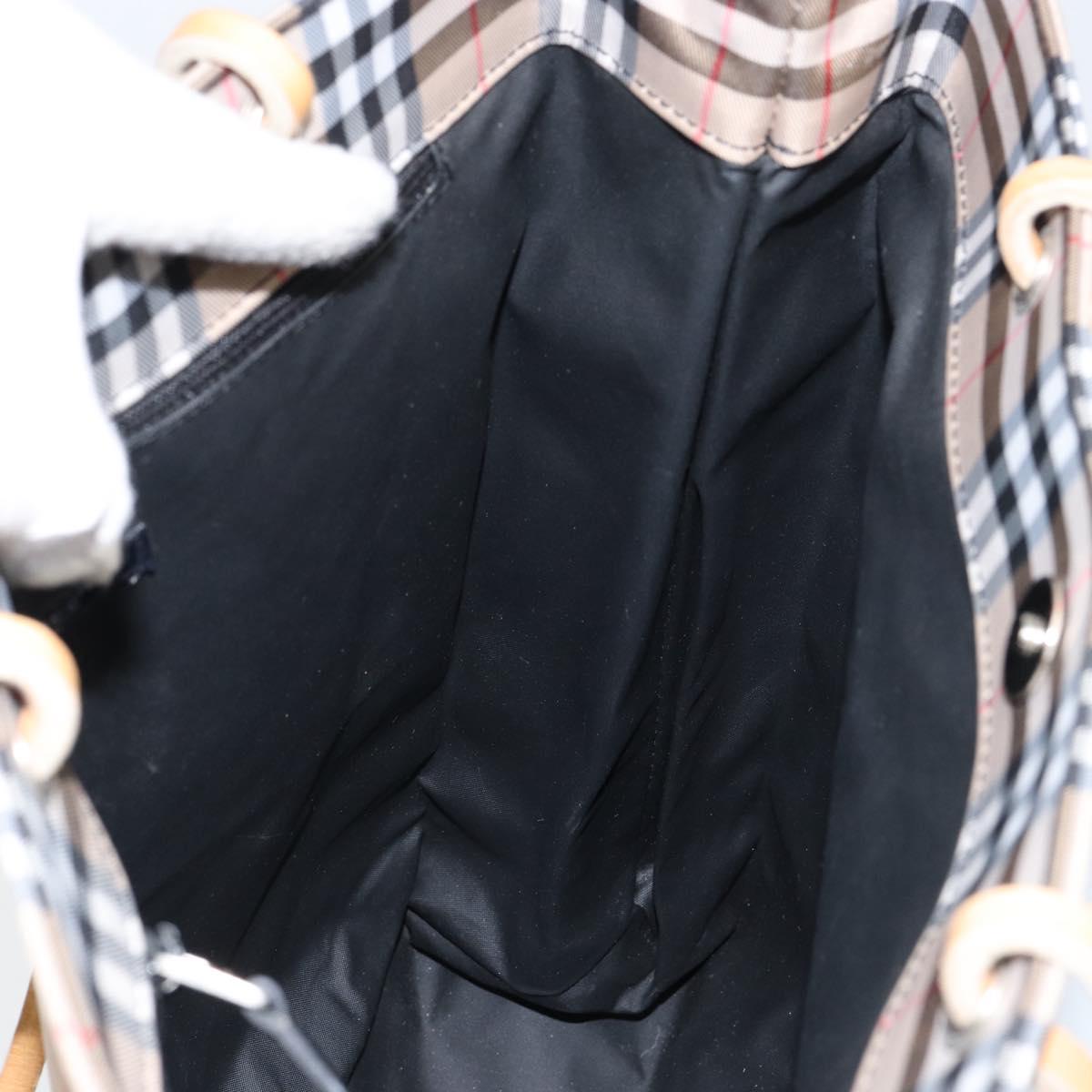 BURBERRY Nova Check Tote Bag Nylon Beige Silver Auth 153114