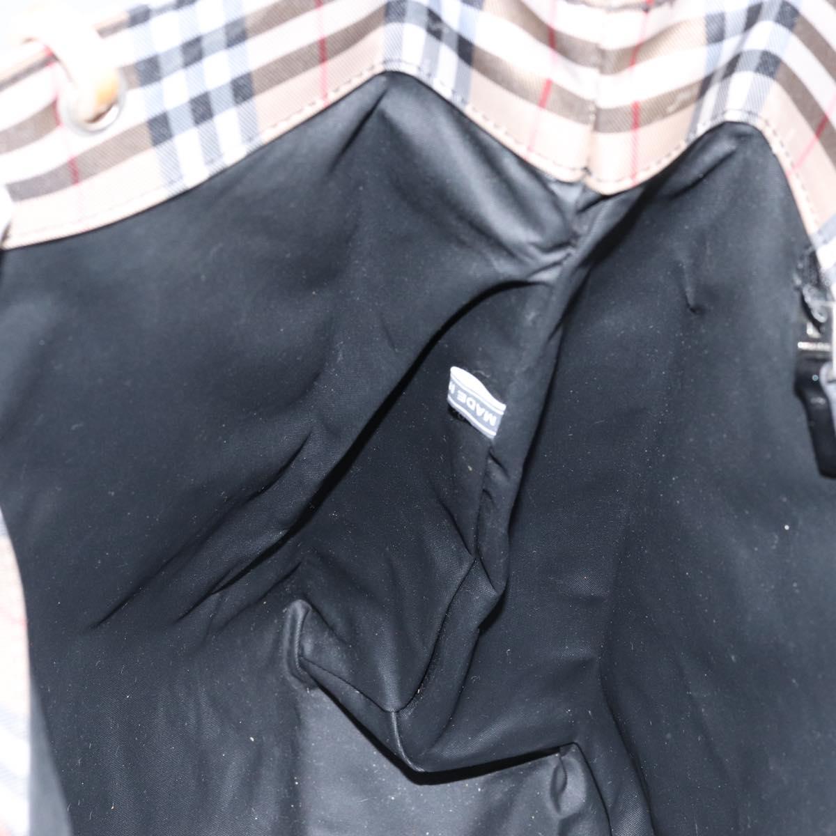 BURBERRY Nova Check Tote Bag Nylon Beige Silver Auth 153114