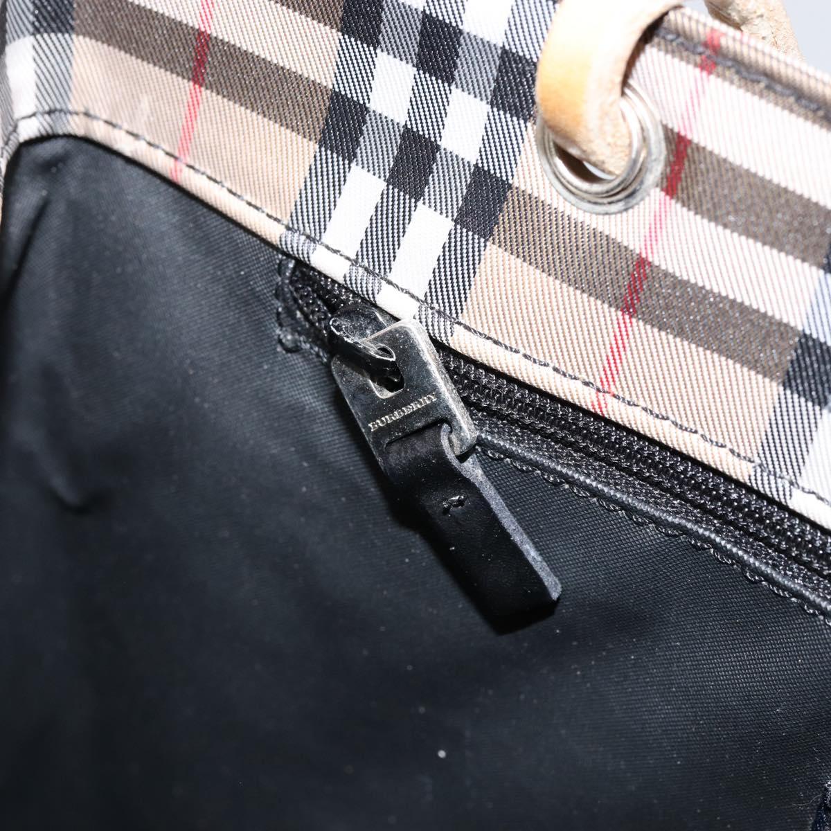 BURBERRY Nova Check Tote Bag Nylon Beige Silver Auth 153114