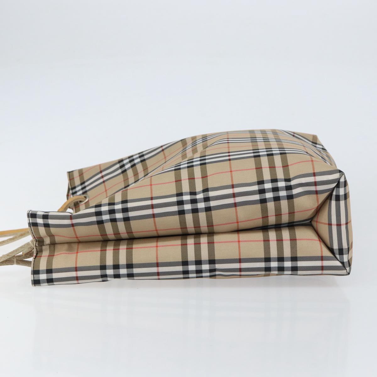 BURBERRY Nova Check Tote Bag Nylon Beige Silver Auth 153114
