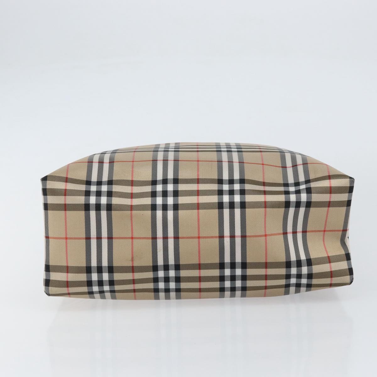 BURBERRY Nova Check Tote Bag Nylon Beige Silver Auth 153114