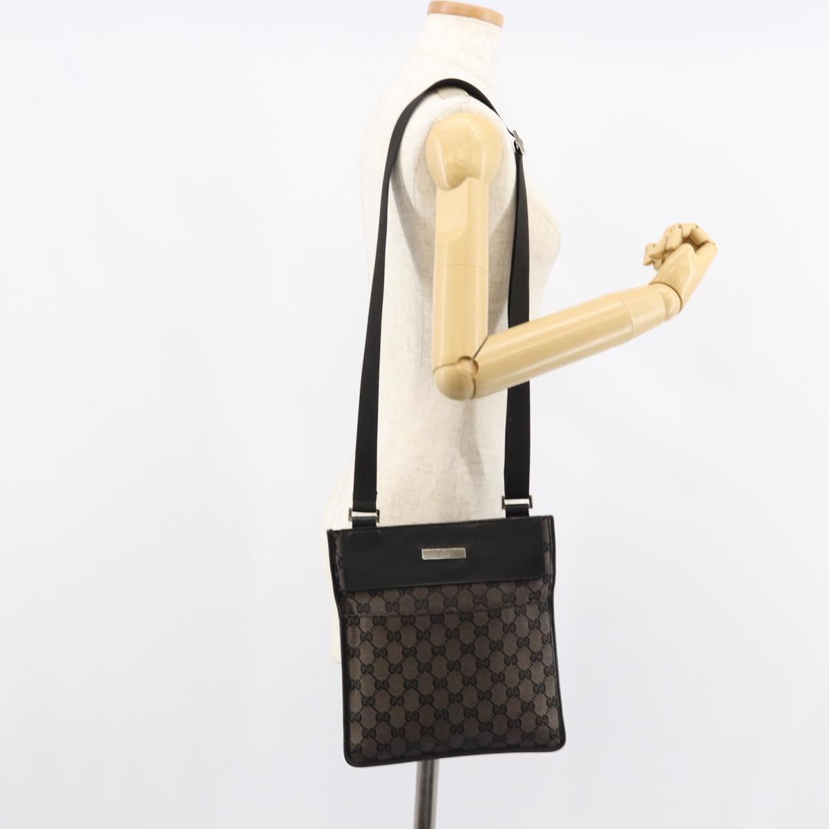 GUCCI GG Canvas Shoulder Bag Brown Silver 019 0348 Auth 153116