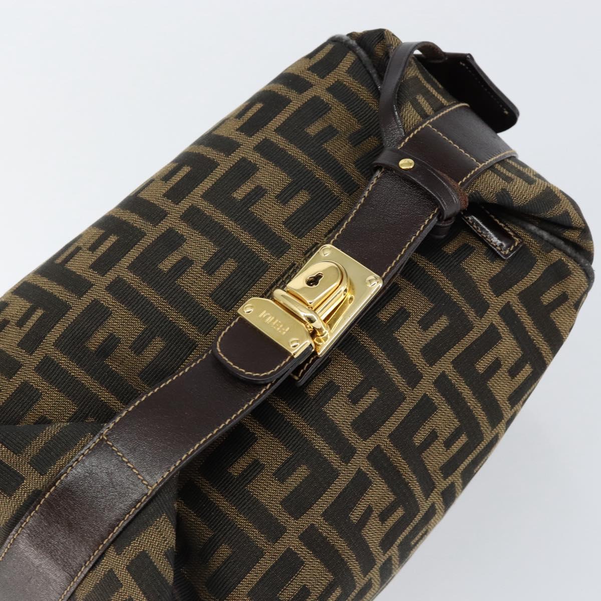 FENDI Zucca Canvas Vanity Hand Bag Black Brown Auth 153117