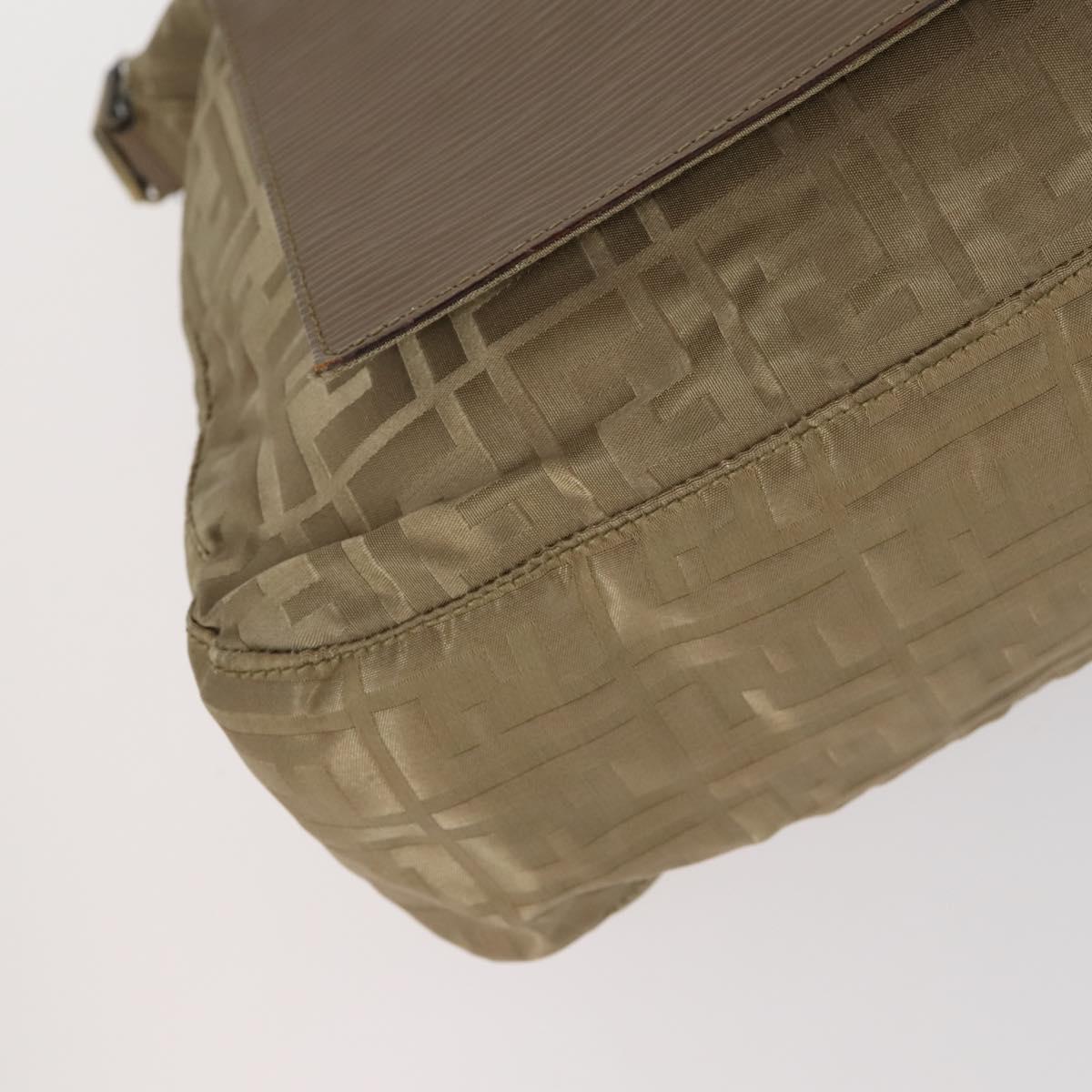 FENDI Zucca Canvas Shoulder Bag Nylon Beige Auth 153118