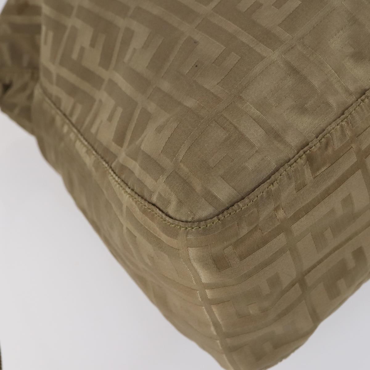 FENDI Zucca Canvas Shoulder Bag Nylon Beige Auth 153118