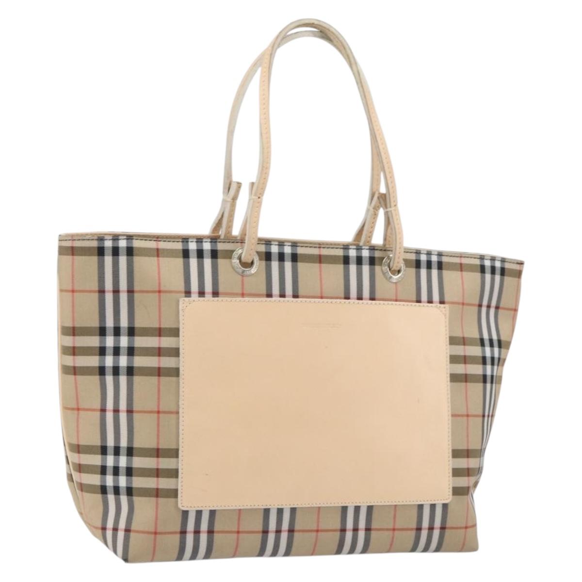 BURBERRY Nova Check Hand Bag Nylon Beige Silver Auth 153119
