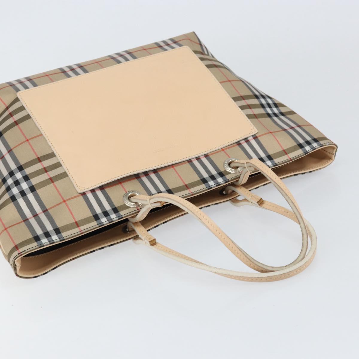 BURBERRY Nova Check Hand Bag Nylon Beige Silver Auth 153119