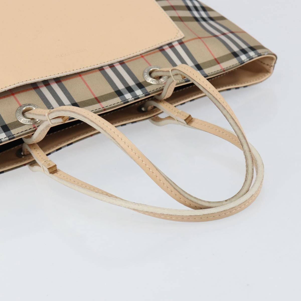 BURBERRY Nova Check Hand Bag Nylon Beige Silver Auth 153119