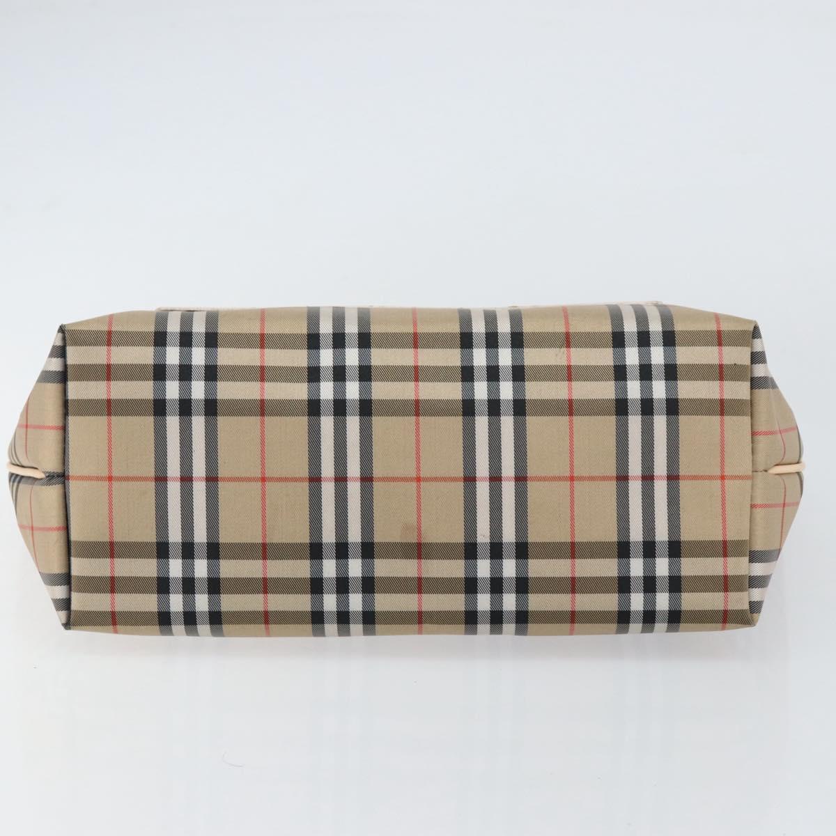 BURBERRY Nova Check Hand Bag Nylon Beige Silver Auth 153119