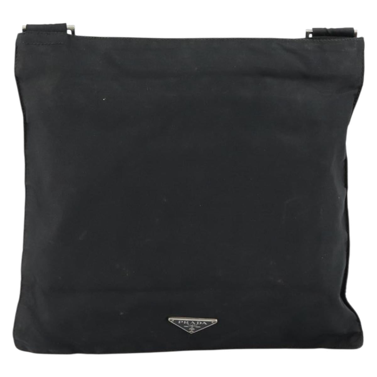 PRADA Hand Bag Nylon Black Silver Auth 153120