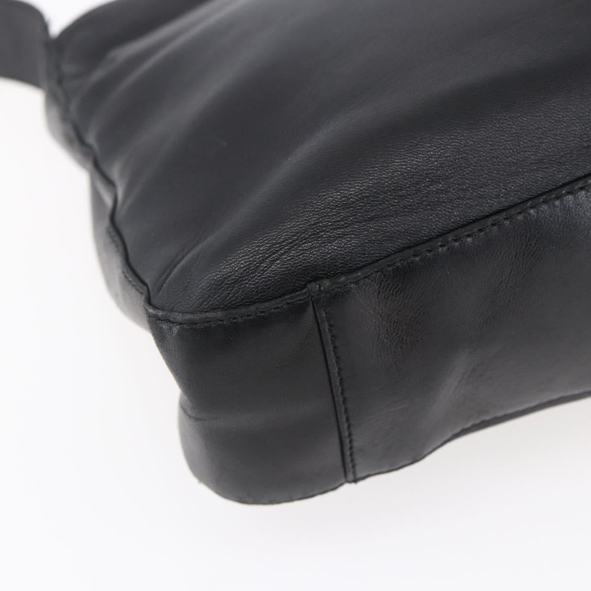 LOEWE anagram Shoulder Bag Leather Black Gold Auth 153121