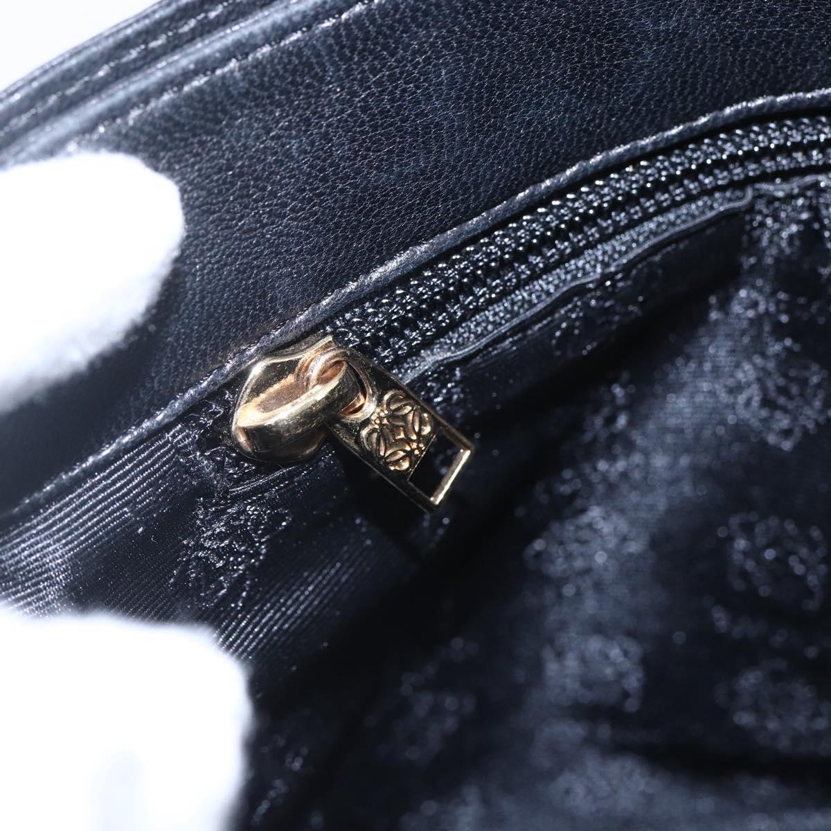 LOEWE anagram Shoulder Bag Leather Black Gold Auth 153121