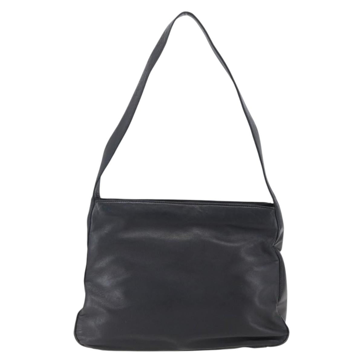 LOEWE anagram Shoulder Bag Leather Black Gold Auth 153121