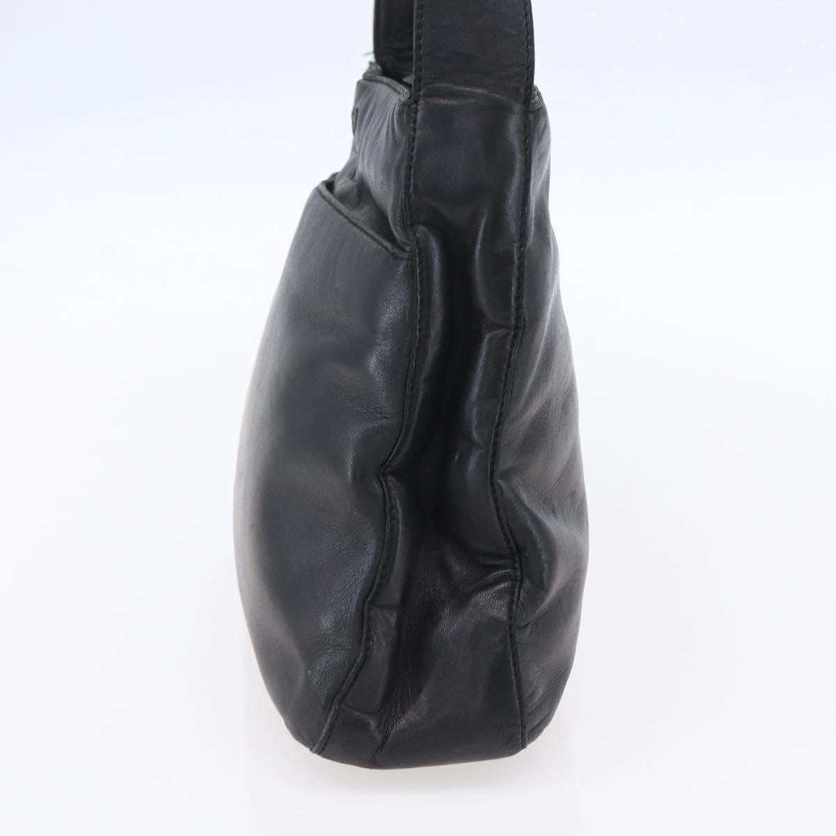 LOEWE anagram Shoulder Bag Leather Black Gold Auth 153121