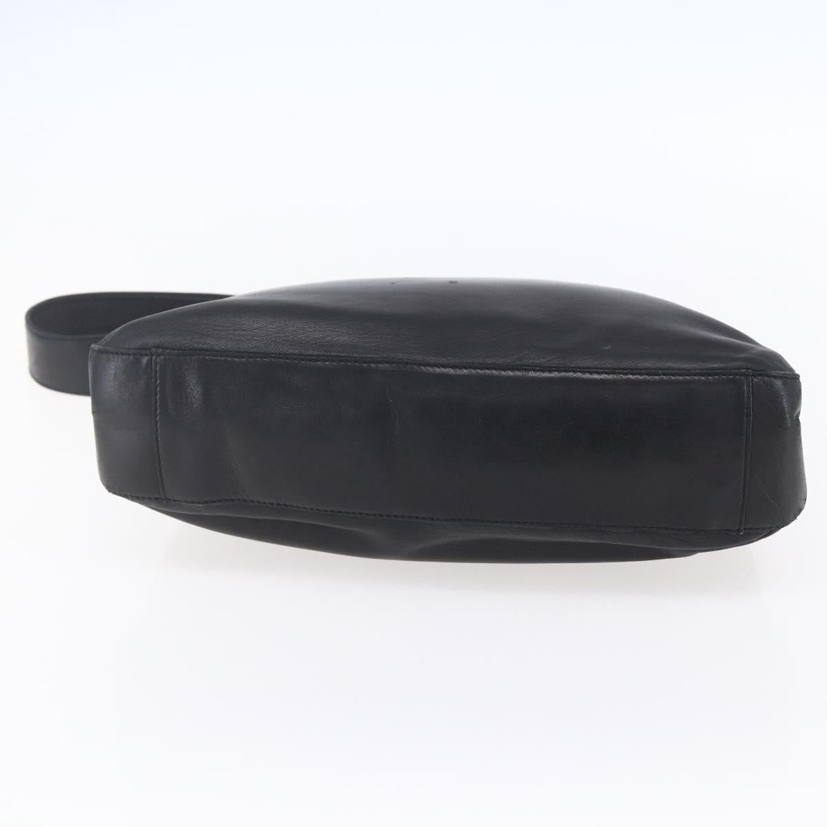 LOEWE anagram Shoulder Bag Leather Black Gold Auth 153121